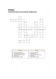 English worksheet: Clothes crossword