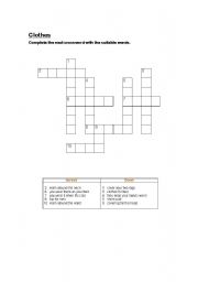 English Worksheet: Clothes crossword