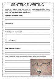 English worksheet: Sentence Writing