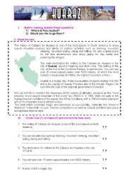 English Worksheet: Reading Comprehension-Huaraz-Peru