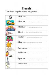 English Worksheet: PLURALS