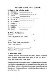English worksheet: my classroom worksheet