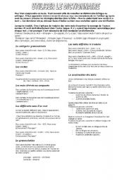 English Worksheet: how to use a dictionnary (bilingual et unilingual)
