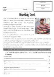 English Worksheet: Meeting Paul