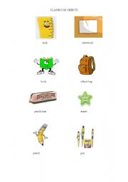 English worksheet: classroom objects