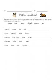 English worksheet: Which Food Does Not Belong?