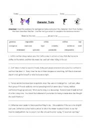 English Worksheet: Character Traits Practice