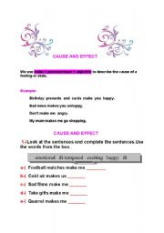 English Worksheet: CAUSE AND EFFECT