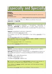 English Worksheet: Especially and Specially