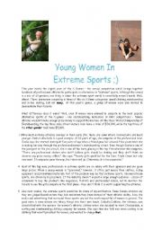 English Worksheet: YOUNG WOMEN IN EXTREME SPORTS READING/ LISTENING ACTIVITY FOR ADVANCE STUDENTS