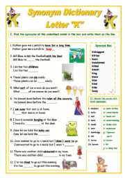 English Worksheet: Synonym Dictionary, Letter 