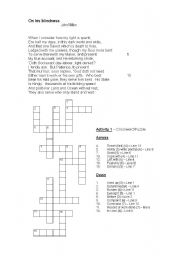 English Worksheet: On His Blindness - John Milton [Crossword Puzzle]