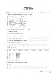 English worksheet: A, AN and SOME