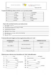 English Worksheet: Personal pronouns and verb to be