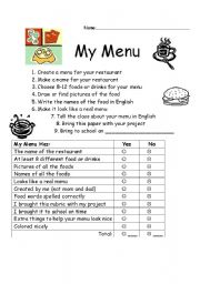 Rubric for making a menu