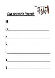 English Worksheet: Acrostic Poem Template on Monkeys
