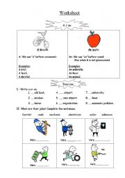 English Worksheet: The article  A / AN