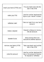 English Worksheet: Banking terms Verbs for ATM usage 