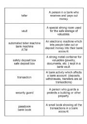 English Worksheet: Banking terms NOUNS Matching definitions/conentration games