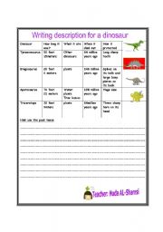 English Worksheet: writing about dinosaur