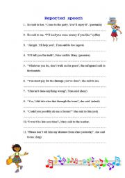 English Worksheet: reported speech