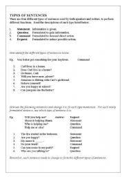 English Worksheet: Types of sentences