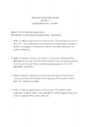English worksheet: Poetry Essay Questions