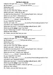 English worksheet: GETTING TO KNOW YOU