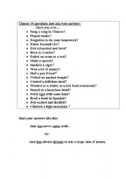 English Worksheet: HAVE YOU EVER?