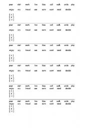 English worksheet: REGULAR VERBS    PRONUNCIATION