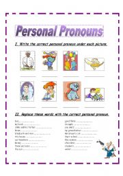 English Worksheet: Personal pronouns - 2 pages