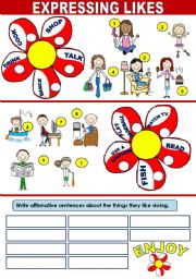 English Worksheet: EXPRESSING LIKES + HOBBIES