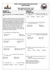 English worksheet: Test on Certain English Grammar Topics Under The Titles Questions A&B with The Topics of the Questions and Answer Key