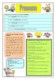 English Worksheet: Pronouns Practice! =)