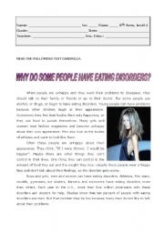 English Worksheet: Why do some people have eating disorders?