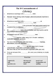 English worksheet: The 10 Commandments of Literacy