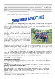 English Worksheet: Snowdonia Adventures