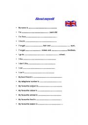 English worksheet: About myself