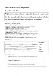 English worksheet: American Declaration of Independence