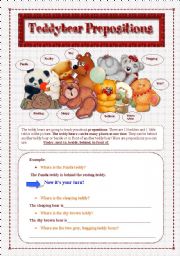 English Worksheet: Learning about prepositions with Teddy Bears! For Beginners.