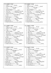 English Worksheet: much/many