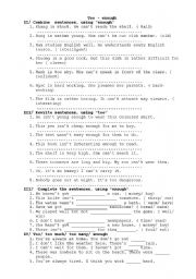 English Worksheet: too - enough