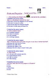 English Worksheet: 10 QUESTIONS  about  Joe WRIGHTs film PRIDE AND PREJUDICE 