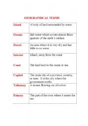 English worksheet: GEOGRAPHICAL TERMS