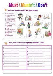 English Worksheet: Must / Mustnt / Dont