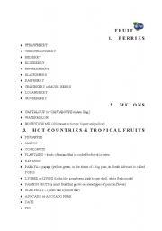 English Worksheet: FRUIT AND VEGETABLES - LONG COLLECTION  AND CATEGORIES