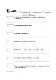English Worksheet: Interview a Story Character
