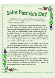 English Worksheet: Saint Patricks Day Reading