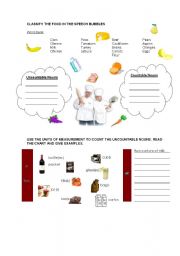 English Worksheet: countables and uncountables / containers