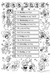 English Worksheet: Bee Days (Days of the week)